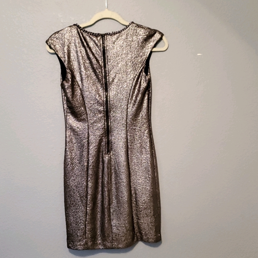 Guess Metallic Python Glam Chain Trim V-Neck Dress - image 5